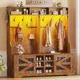 thumbnail image 1 of Hall Tree with Coat Rack and 16 Shoe Cubbies, 5-in-1 Entryway Bench with Bench and Shoe Storage, Barn Door & Adjustable Shelf, Rustic Brown, 1 of 9