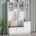 thumbnail image 1 of Hall Tree with Cushioned Bench, Storage & Coat Hooks, Modern | White | MDF, 1 of 20