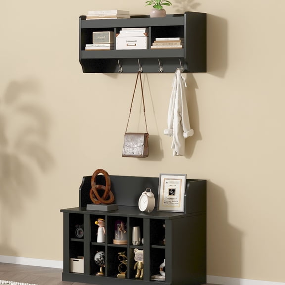Hall Tree with Multiple Storage Compartments | Adjustable Function for Different Shoes | Sturdy Particle Board Build | Bear Weight of Daily Stuff