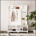 thumbnail image 1 of Hall Tree with Shoe Bench, Coat Rack ,Shoe Storage ,Storage Shelves and Pegboard, for Hallways, Halls and Bedrooms, White, 1 of 14