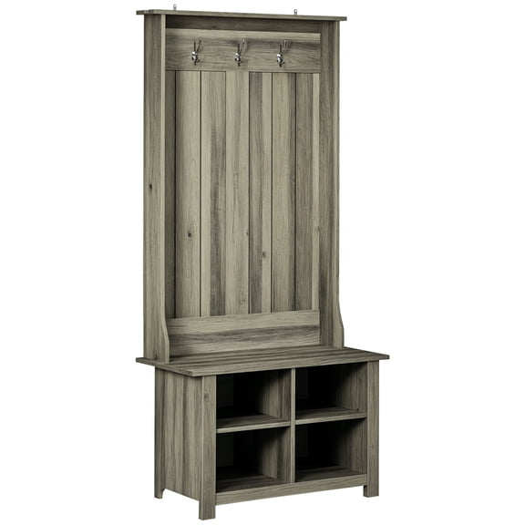 Hall Tree with Shoe Storage Bench & Coat Rack for Entryway, Living Room, Grey