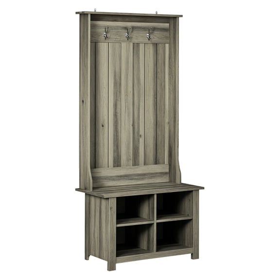 Hall Tree with Shoe Storage Bench, Entryway Coat Rack Organizer, Grey