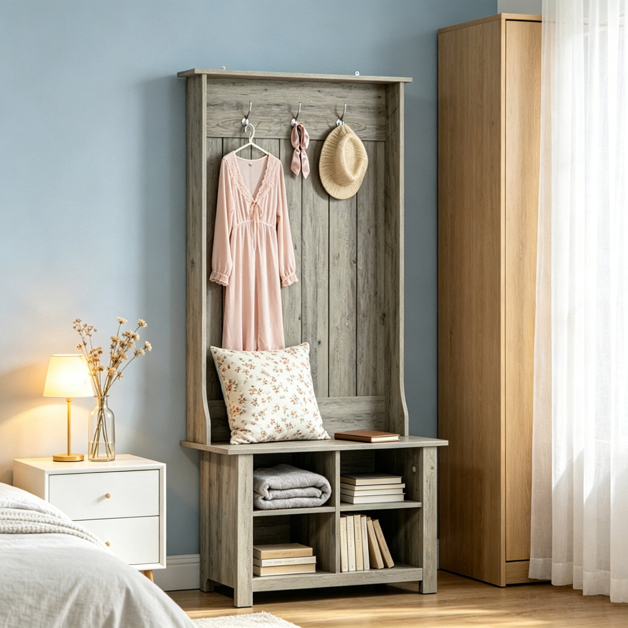 Hall Tree with Shoe Storage Bench Entryway Organizer for Living Room Hall Tree Bench Combination, Grey