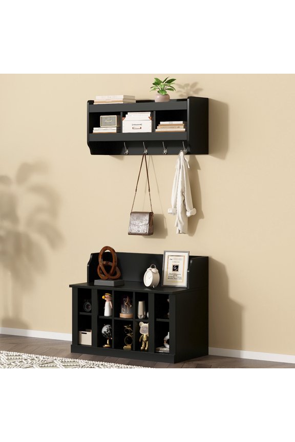 Hall Tree with Shoe Storage Bench and Wall Cabinet / Customizable Configuration for Entryway