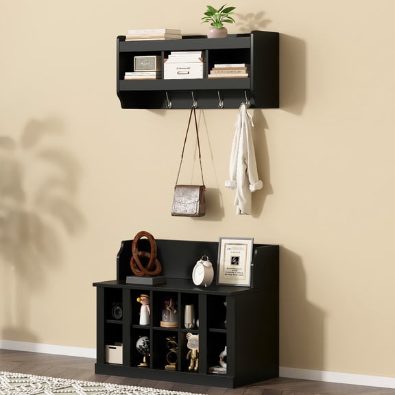 Hall Tree with Shoe Storage Bench and Wall Cabinet / Customizable Configuration for Entryway