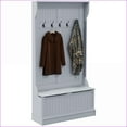 thumbnail image 1 of Hall Tree with Storage Bench, 3-in-1 38” Entryway Organizer with 4-Hook Coat Rack & Shoe Storage | Gray | Coat Racks, 1 of 10