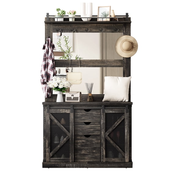 HallCoatWith Shoe Cubbies & 7 Coat Hooks3 Drawers for Hallway,Mudroom Bench With Shoe Storage Bench,EntrywayWhite