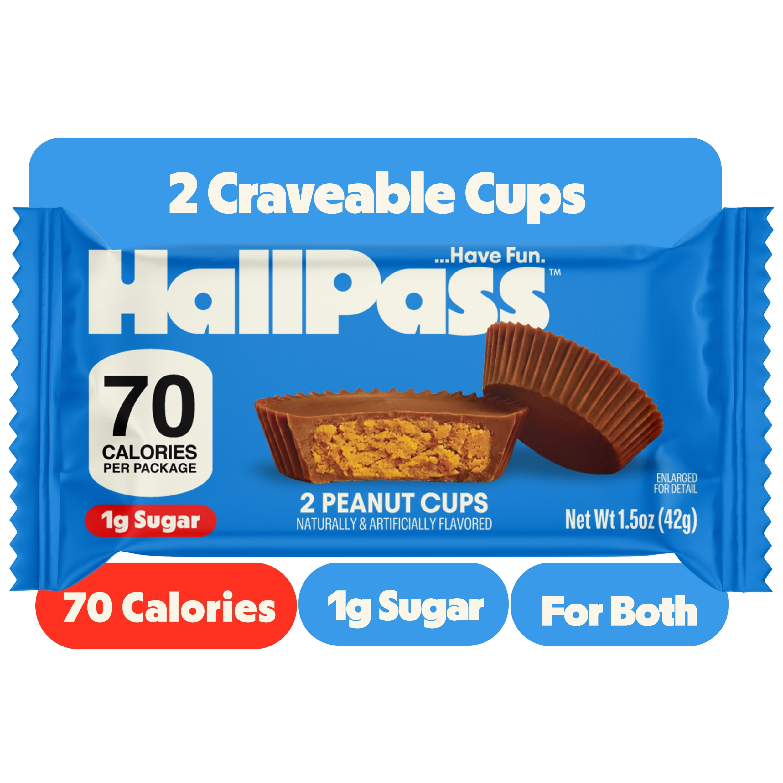 HallPass Peanut Cups Pack, 1.5 oz – Sweet and Salty Chocolatey Peanut Candy, 70 Calories and 1g Sugar per Serving