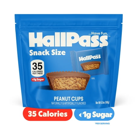 HallPass Peanut Cups Sharing Size, 5.9 oz – Sweet & Salty Chocolatey Peanut Candy, 70 Calories & <1g Sugar per Serving