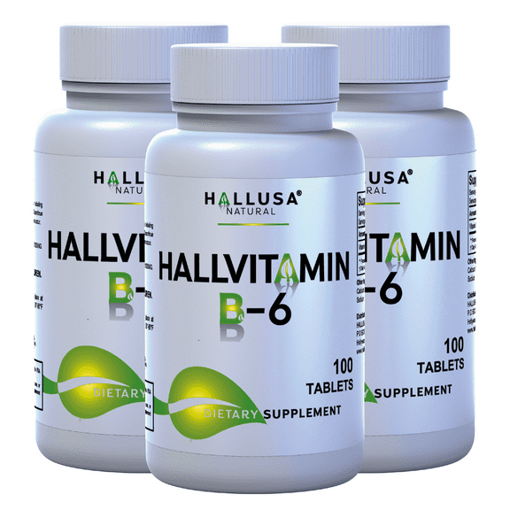 HallVitamin B6 - Vitamin B6 100 mg - Essential Energy Supplement & 300 Tablets 300 servings HALLUSA NATURAL