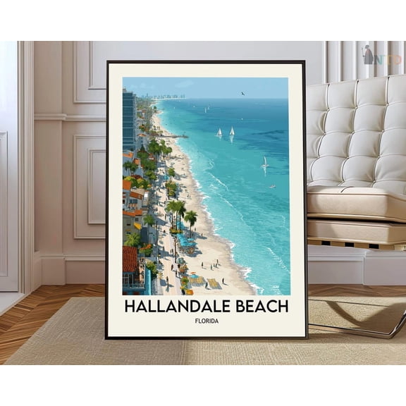 Hallandale Beach Florida Poster, Atlantic Coast City And Beach Decor
