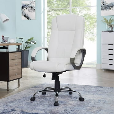Halle High Back Executive Office Chair with Armrests Lumbar Support Adjustable Height, Swivel and Lumbar Support, Premium Faux Leather Comfortable Office Chair with Back Support - White
