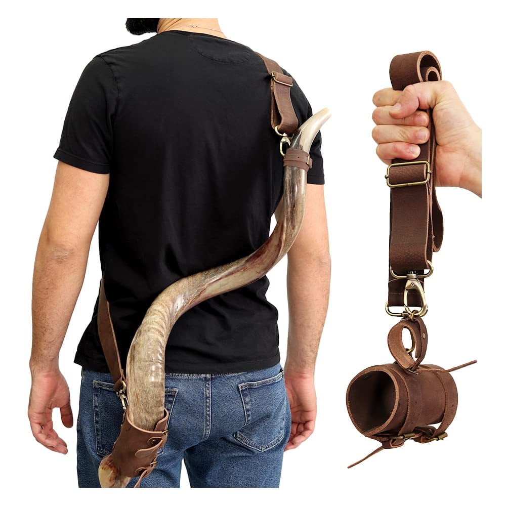 HalleluYAH Shofar Horn Belt – Genuine Leather Blowing Horn Shofar Belt – Premium Leather Strap for Decorative Shofar– Adjustable War Horn Belt with Buckle Closure