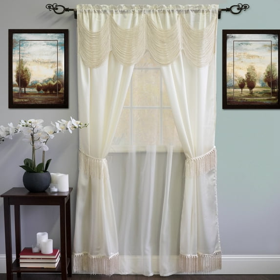 Halley Complete 6 Piece Satin Fringe Window Curtain Set 56" x 84"