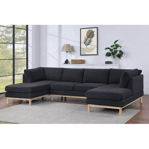 Hallie Black Sherpa 124" Wide Double Chaise U-Shape Sectional Sofa for Home Gatherings | Walmart US