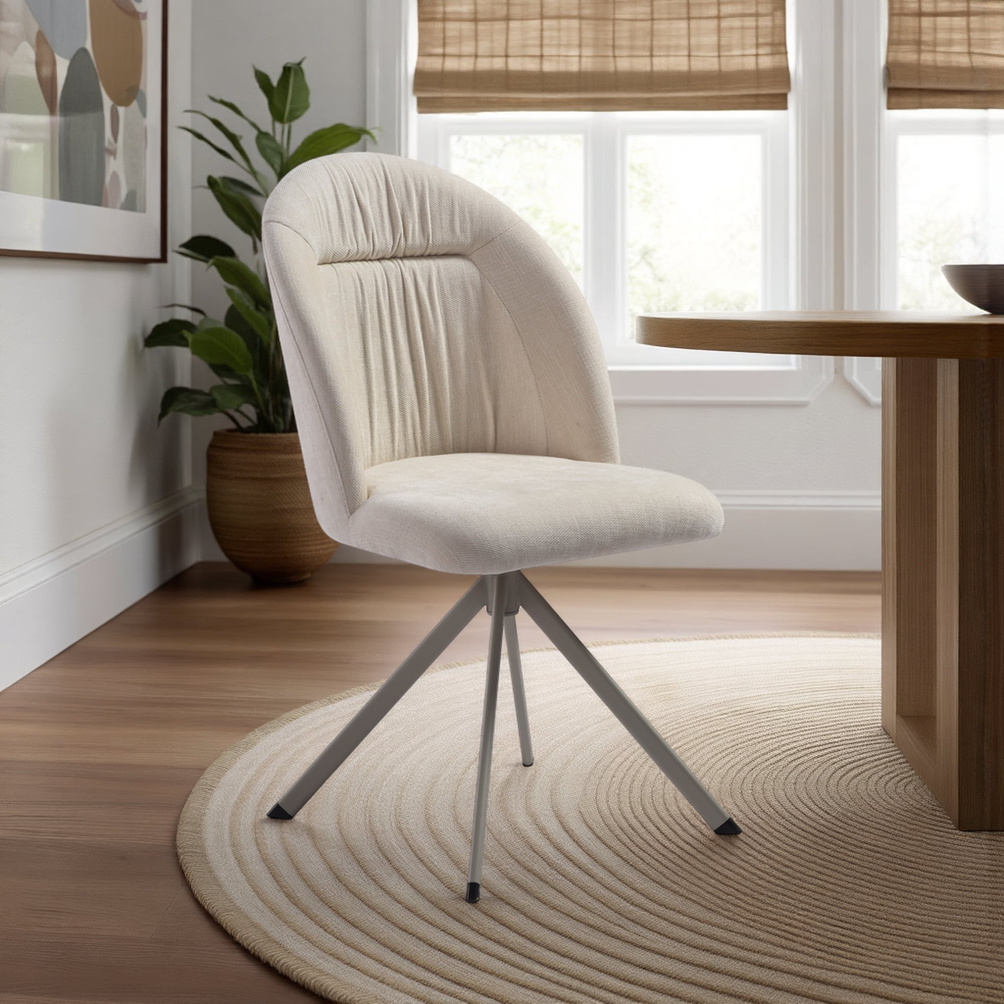 Hallie Contemporary Swivel Curved Back Cream Upholstered Dining Chair - Set of 2