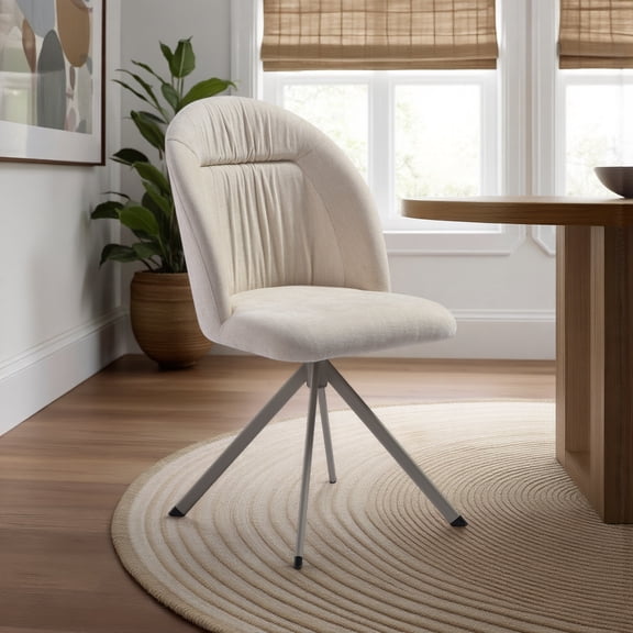 Hallie Contemporary Swivel Curved Back Cream Upholstered Dining Chair - Set of 2