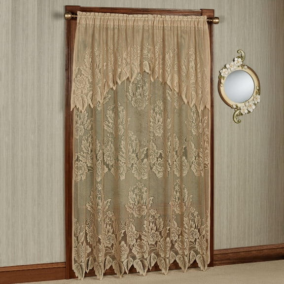 Hallie Lace 84L All-In-One Window Panel with Attached 24L Scalloped Valance, Antique Gold