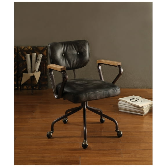 Hallie Vintage Black Top Grain Leather Office Chair