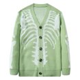 thumbnail image 1 of Hallloween Cardigan Sweaters for Women Skeleton Pattern Long Sleeve Unisex Outwear Knitted Coats #04 Green Size S, 1 of 2