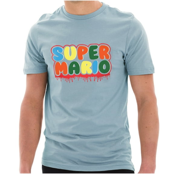 Hallloween Mario Graphic Design Ring Spun Combed Cotton Short Sleeve Deluxe Jersey T-Shirt - Blue Mist 2XL