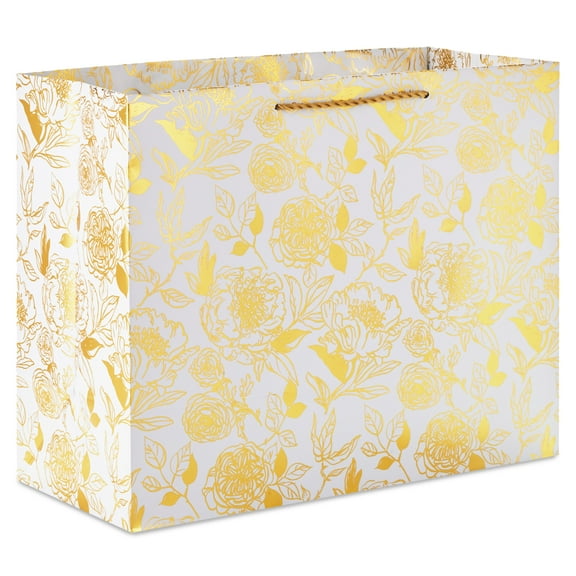 Hallmark 10.4" Large Horizontal White Gift Bag (Gold Floral)