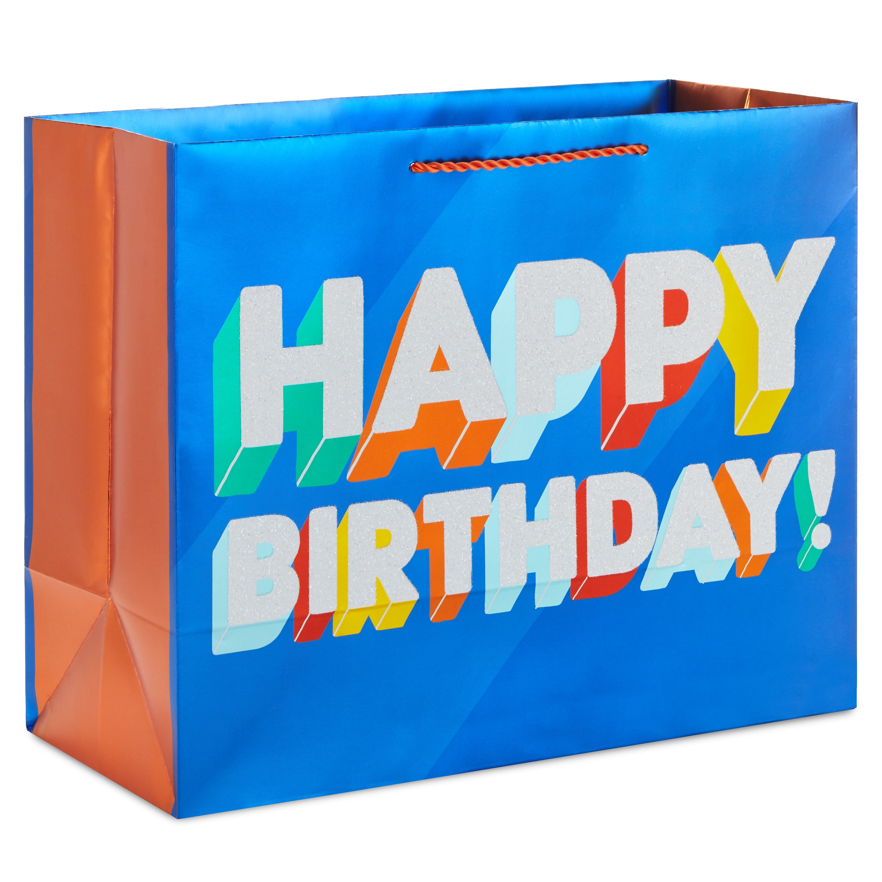 Hallmark 10" Large Horizontal Gift Bag with Handles ("Happy Birthday!") Blue Foil, Glitter