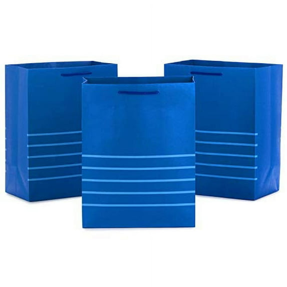 Hallmark 11" Large Blue Gift Bags (Pack of 3) for Hanukkah, Christmas, Birthdays, Graduations, Father's Day, Baby Showers, Bridal Showers, Weddings, Care Packages