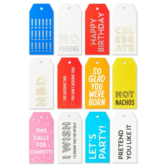 Hallmark 12-Pack Assorted Gift Tags (Colorful and Funny)