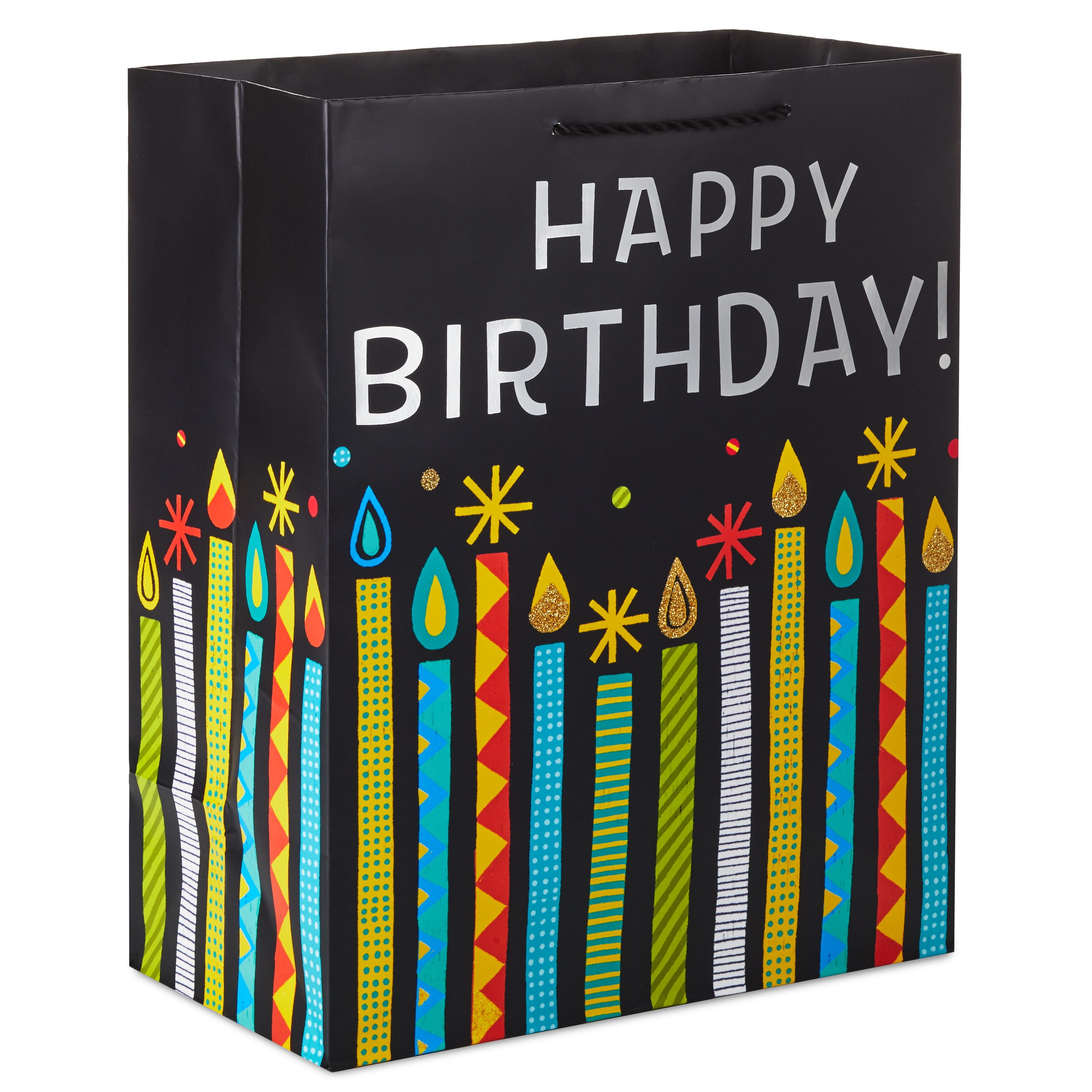Hallmark 13" Large Birthday Gift Bag (Black and Silver, Candles)
