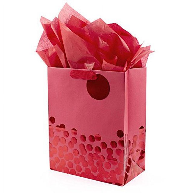 Hallmark 13" Large Gift Bag with Tissue Paper (Red Foil Dots) for
