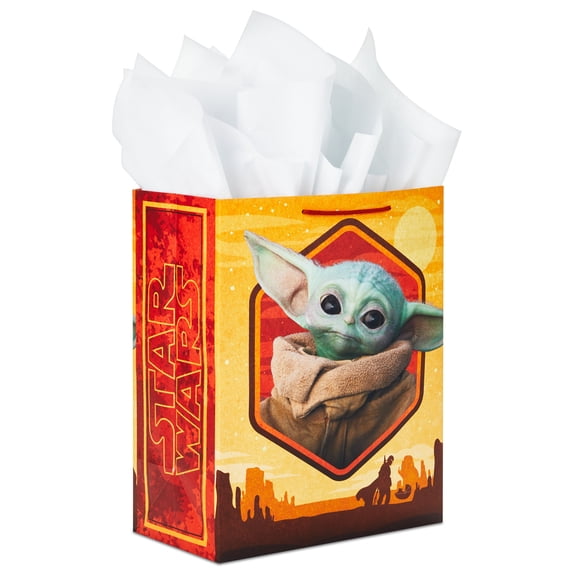 Hallmark 13" Large Star Wars Gift Bag with Tissue Paper (Baby Yoda, The Mandalorian) for Christmas, Birthdays, Baby Showers, Halloween, May the Fourth