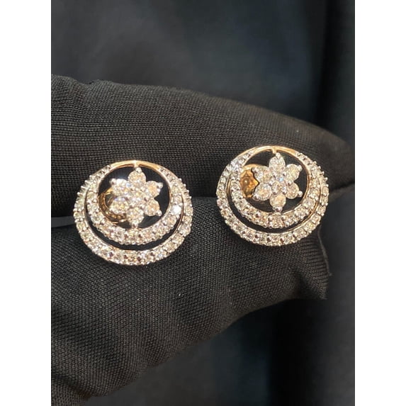 Hallmark 14K Rose Gold 1.50 Cts Round Brilliant Cut Pave Diamonds Stud Earrings