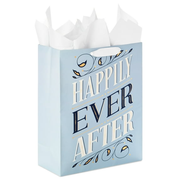 Hallmark 15" Extra Large Gift Bag with Tissue Paper ("Happily Ever After") for Weddings, Engagements, Bridal Showers, Vow Renewals