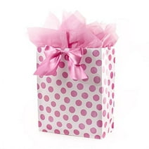 Hallmark 15" Extra Large Gift Bag with Tissue Paper - Pink Polka Dots and Bow for Birthdays, Baby Showers, Bridal Showers and More