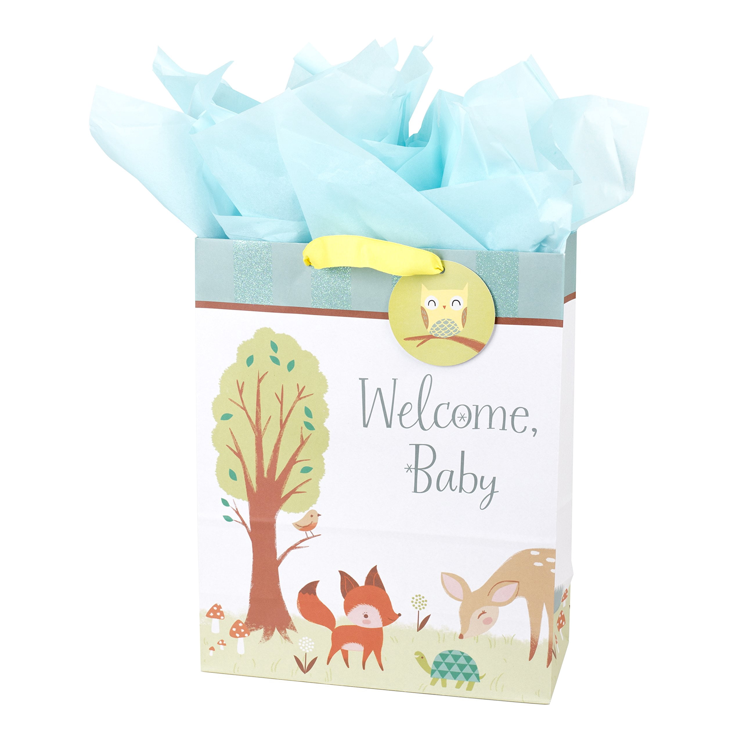 Hallmark 15" Extra Large STF9Baby Gift Bag with Tissue Paper (Woodland Animals) for Baby Showers, New Parents and More