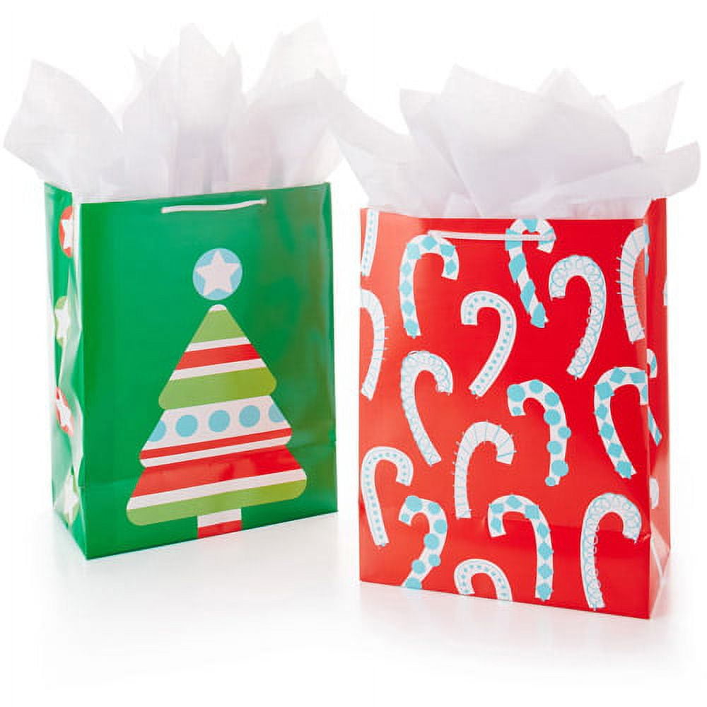 Hallmark 2Pack Large Holiday Gift Bags, Christmas Tree and Candy Canes