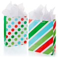 Hallmark 2Pack Large Holiday Gift Bags, Red, White, Blue and Green
