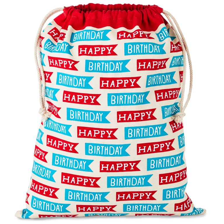 Hallmark 20 Extra Large Birthday Drawstring Gift Bag (Red and