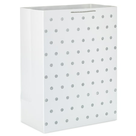 Hallmark 20" Extra Large Gift Bag with Handles (White and Silver Glitter) for Birthdays, Weddings