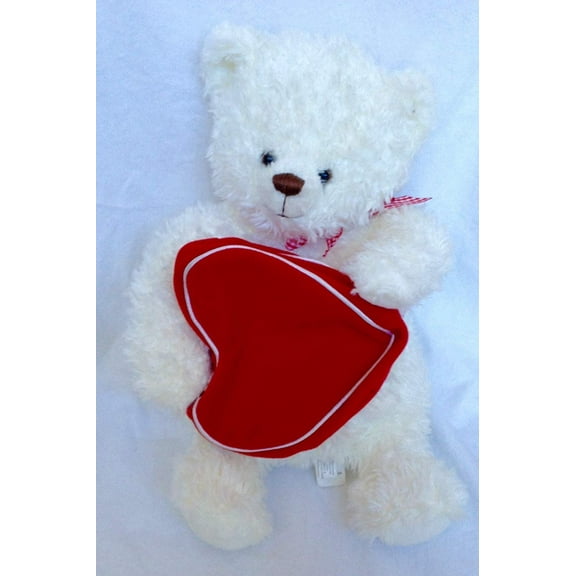 2003 Hallmark From My Heart Teddy Bear White Red Heart Zipper Pocket ~ Place a Gift Inside!