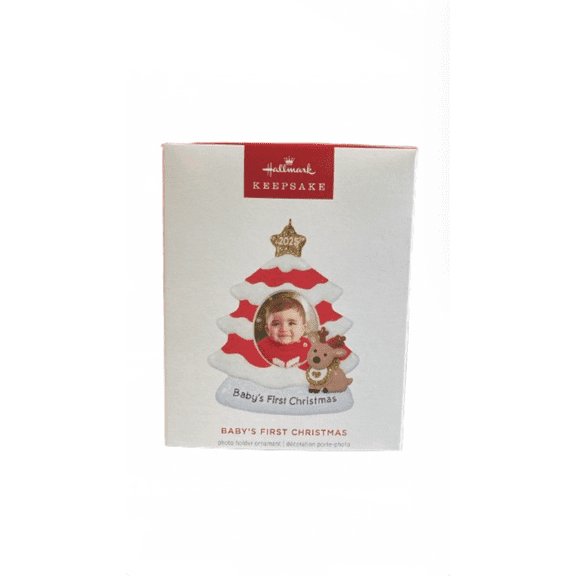 Hallmark 2025 Baby's First Christmas Red and White Tree Photo Frame Ornament New