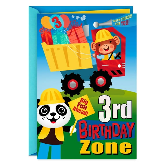 Hallmark 3rd Birthday Card With Stickers and Coloring Page (Building Big Fun)