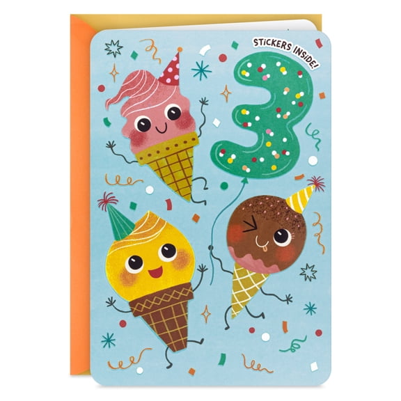 Hallmark 3rd Birthday Card for Kids With Sticker (Eat All the Treats)