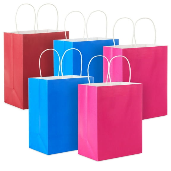 Hallmark 5-Pack Assorted Medium Gift Bag Bundle (Solid Red, Blue and Pink)