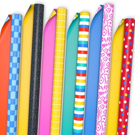 Hallmark 6-Pack Assorted Reversible Wrapping Paper Roll Bundle (Bold Shapes) 150 sq. ft. total