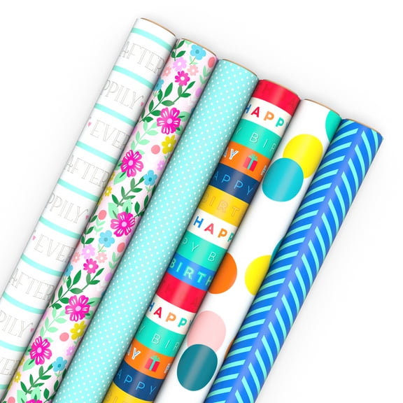 Hallmark 6-Pack Assorted Wrapping Paper Roll Bundle (Happy Occasions) 180 sq. ft. total