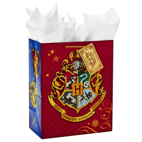 Hallmark 9.5" Gift Bag with Tissue Paper (Harry Potter, Hogwarts Crest) for Birthdays, Graduations, Parties and More