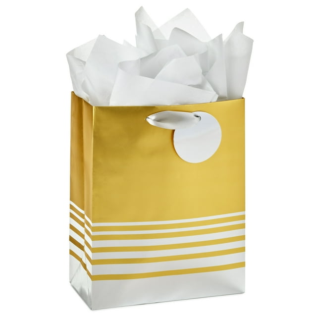 Hallmark 9" Medium Gift Bag with Tissue Paper (Silver and Gold Foil) for Christmas, Hanukkah, Holidays, Birthdays, Bridal Showers, Weddings, All Occasion
