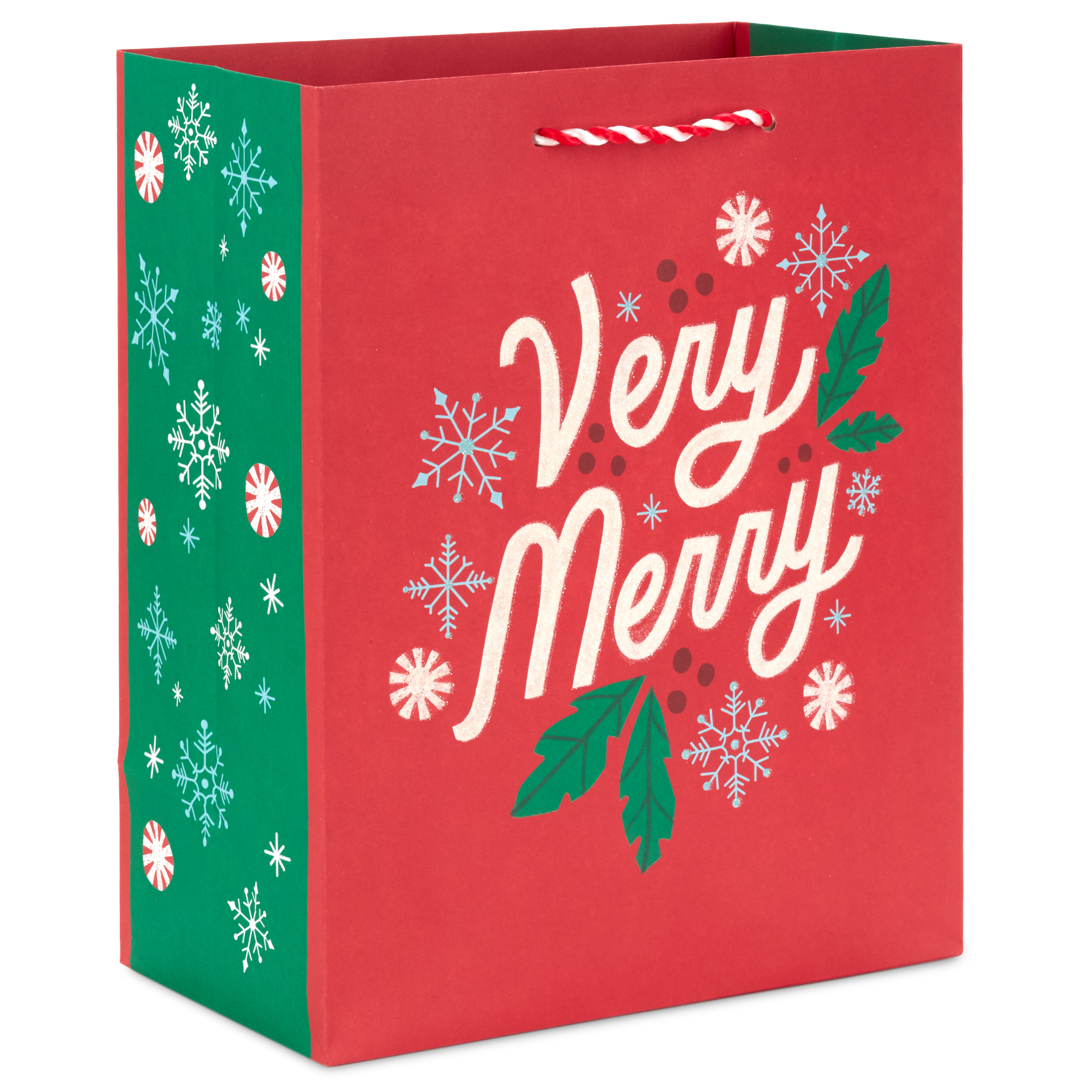 Hallmark 9" Medium Holiday Gift Bag with Handles (Glittery "Very Merry